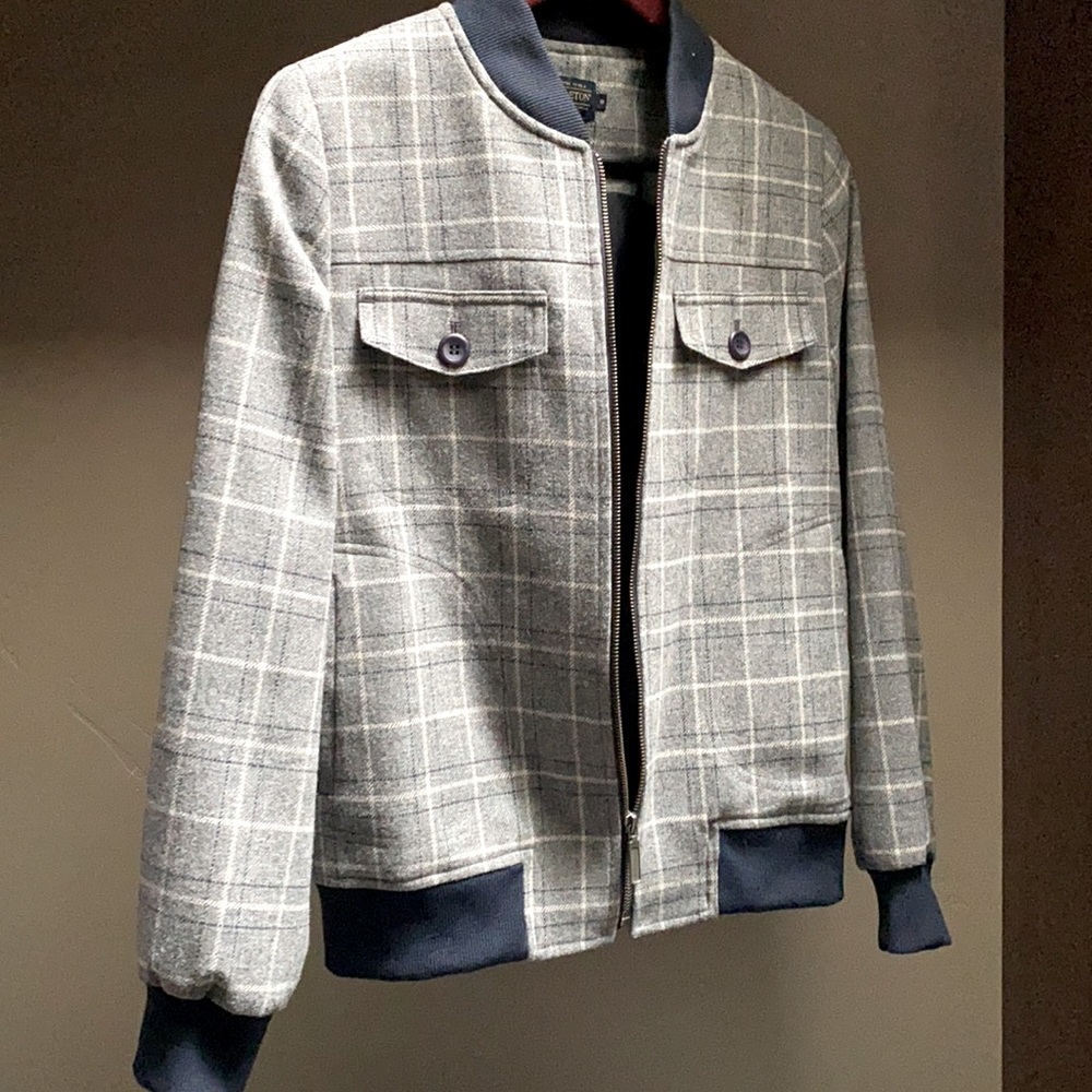 PENDLETON WOOL PLAID BOMBER JACKET Grey and Navy